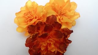Kanzashi. Flowers of satin ribbons marigolds  / Канзаши. Цветы из атласных лент бархатцы