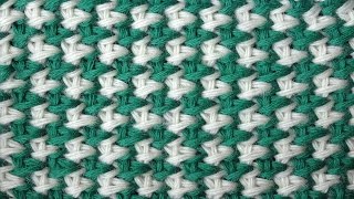 Tunisian crochet pattern Двухцветная путанка Тунисский узор крючком 5