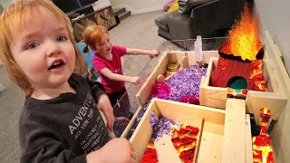 NEW PET HOUSE tour!!  Adley & Niko make a fun play park with VOLCANO don’t touch the Lava Floor! ?