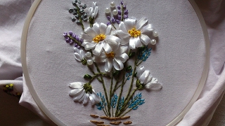Ribbon embroidery stitches by hand tutorial. Ribbon embroidery designs for cushion covers.