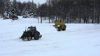 Old soviet snow dozer tractors K-701 & MTZ-80
