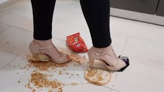 High heels food trampling / Food crush with heels