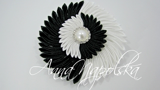 Заколка "Інь-Ян" канзаши. Заколка "Инь-Ян" своими руками. Hairclip kanzashi