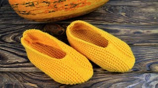 ПРОСТЫЕ тапочки одним полотном на двух спицах
