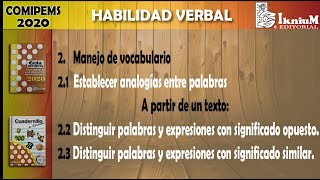 Analogías entre palabras, sinónimos y antónimos. (COMIPEMS 2020)