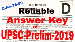 UPSC-Prelim  2019 Answer Key with detail Explanation Q.No.26-50 Section D