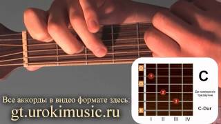 Аккорд C. До мажор. C-dur. Позиция 1. Простой самоучитель игры на гитаре urokimusic