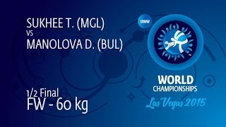 1/2 FW - 60 kg: T. SUKHEE (MGL) df. D. MANOLOVA (BUL) by FALL, 10-0
