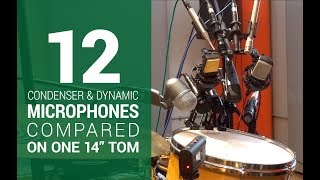 12 microphones on 14" tom audio-technica AT4041 Shure SM57 81 AKG Sennheiser Earthworks Audix snare
