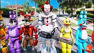 IT PENNYWISE CLOWN MOD & ANIMATRONICS TAKE OVER THE WORLD! (GTA 5 Mods FNAF RedHatter)