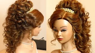 Curly bridal hairstyle for long hair tutorial.