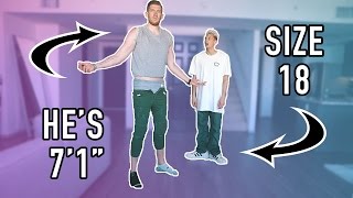 SWITCHING CLOTHES WITH A 7 FOOT TALL GUY IN PUBLIC!