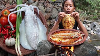 Yummy Large squid curry with Tomato for Food ideas  - Cook Squid Spicy and Eating delicious Ep 50