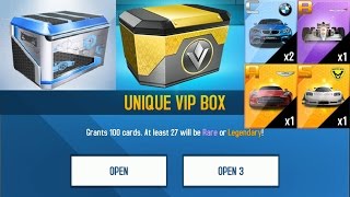 Asphalt 8??Open x3 UNIQUE VIP BOX ? 300cards Inc New Blueprints