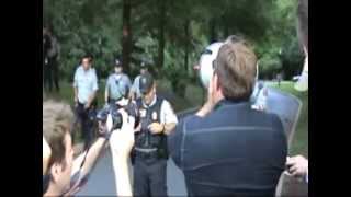 Alex Jones speech and bullhorn- Occupy Bilderberg 2012- New World Order scared