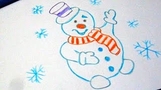 Как нарисовать новогодний рисунок Снеговик How to draw a Christmas picture for children Snowman