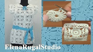 Ажурная туника из квадратных мотивов Урок 68 часть 1 из 2
