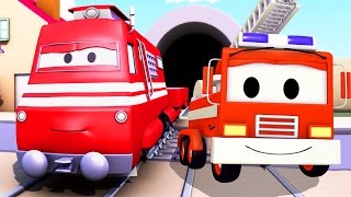 Troy the Train and the Fire Truck in Car City | Trains & Trucks cartoons for kids