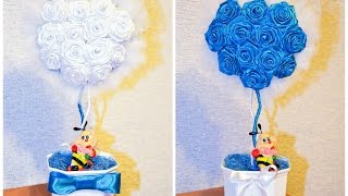 ДВУХСТОРОННИЙ ТОПИАРИЙ Сердце/ПОДЕЛКА из лент и Крученые розы