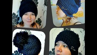 зимняя женская шапка, рисунок звездочки,  вязание крючком  - Women's winter hat, drawing an asterisk