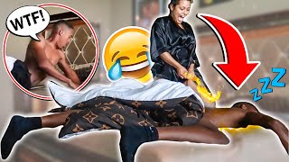 GIRL PEES ON HUSBAND IN BED PRANK | HILARIOUS