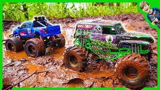 RC MONSTER TRUCKS in MUD TOW CHALLENGE!
