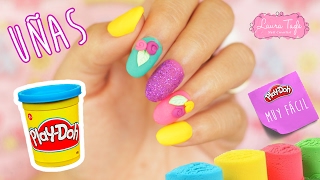 DIY / UÑAS Play Doh decoradas con FLORES 3D! FUNCIONA DE VERDAD!