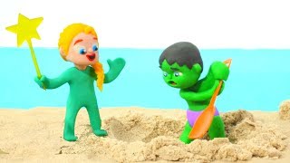 BABY HULK & ELSA PLAY WITH SAND ❤ Spiderman, Hulk & Frozen Elsa Play Doh Cartoons For Kids
