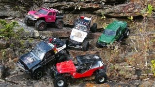RC ADVENTURES - iNCREDiBLE TERRAiN - SiX RC 4X4 TRAiL TRUCKS at SHEEP RiVER FALLS, Alberta, Canada
