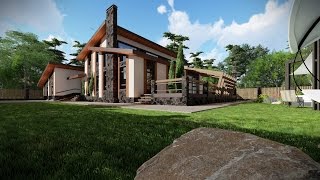 Проект одноэтажного дома с мансардой, гаража и бани в одном комплексе