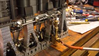 Titanic triple expansion engine 65-1 scale model.Brown engine test