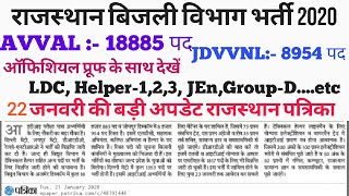 राजस्थान बिजली विभाग भर्ती 2020 / AVVAL, JVVNL, JDVVNL सभी में जल्दी विज्ञप्ति जारी,jvvnl 18885 post