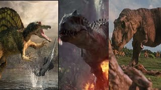 T-Rex vs Spinosaurus vs Indominus Rex (HD)