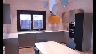 Обзор кухни с электроприводами SERVO-DRIVE Blum. Столешница из камня - керамогранит. Кухни Киев.