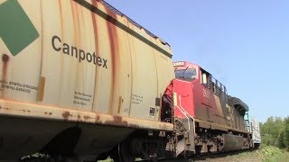 Tier 4 Gevo leads CN Train 305 w/DPU at Pacific Junction, NB (Aug 29, 2017)