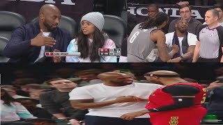 Kobe gives Gigi Bryant basketball advice and shares a moment with Vince Carter at the Nets game!