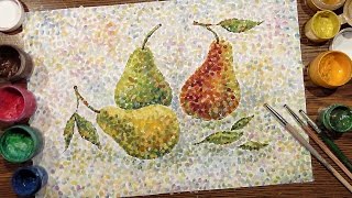 Speed Painting | Pears on a Table | Technique Pointillism | Gouache | IOTN