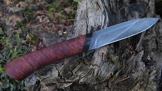 Forging twisted damascus steel knife from old bearing