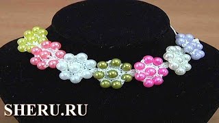 Украшения крючком: презентация урока 130 вязания шнура из цветов бусинками.