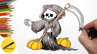 How to Draw Death and Pumpkin for Halloween
