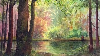 Cолнечный лес,  интересная техника.  Акварель. Sunny forest, interesting tecnique