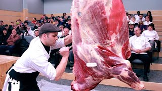 Incredible modern pork & beef processing technology. Amazing workers cutting meat machine skills