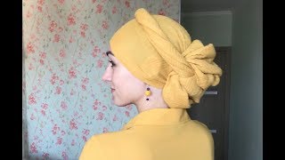 Повязание палантина с пышной дулькой. Sophisticated head wrap tutorial ( for short haircut)