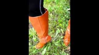Brown tall leather high heel boots trampling and crushing #32