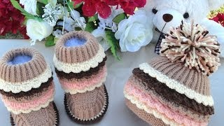 Вязаные сапожки и вязаные шапочки для детей. Knitted and crochet Baby Hats and Booties.