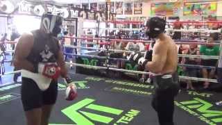 Heavyweight sparring inside the Mayweather Boxing Club