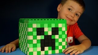 Giant Play Doh Lego Minecraft Creeper Head with Surprise Eggs. Игрушки Майнкрафт