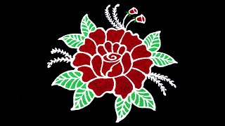 Simple Daily Rangoli | 5x3 Middle Dots Rose Kolam | Creative Rose Rangoli With Dots | Small Rangoli
