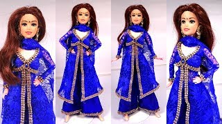 Barbie in Blue Palazzo Suit party wear | How to make palazzo pants for barbie doll | Doll palazzo