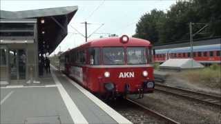 AKN Triebwagen VT 3 08 und VT 3 09 und DB 112 und EVB 410 03 auf Flensburger Bahnhof am 13/7 2013